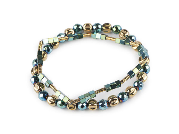 Premium Plated Hematite Elastic Bead Bracelets - Set of 2 Elegant Stretch Bracelets