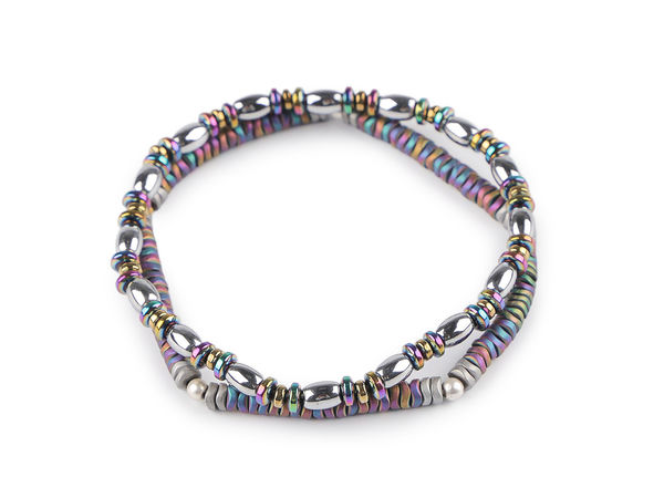Premium Plated Hematite Elastic Bead Bracelets - Set of 2 Elegant Stretch Bracelets