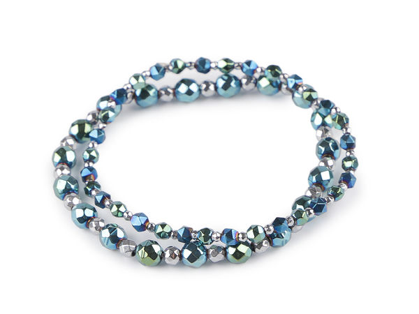 Premium Plated Hematite Elastic Bead Bracelets - Set of 2 Elegant Stretch Bracelets