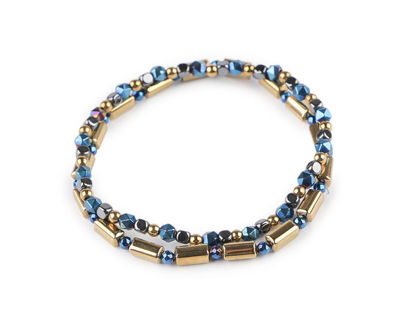 Premium Plated Hematite Elastic Bead Bracelets - Set of 2 Elegant Stretch Bracelets