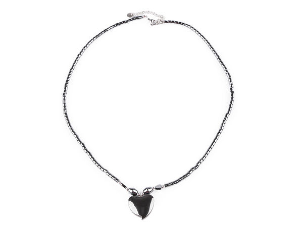 Hematite Bead Pendant Necklace with Stainless Steel Chain - Adjustable Neckwear with Heart or Cross Pendant