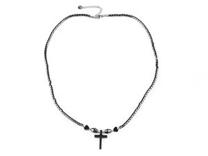 Hematite Bead Pendant Necklace with Stainless Steel Chain - Adjustable Neckwear with Heart or Cross Pendant