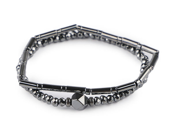 Elegant Hematite Beaded Stretch Bracelets (Set of 2) – Universal Fit Metallic Gray Beaded Bracelet Set