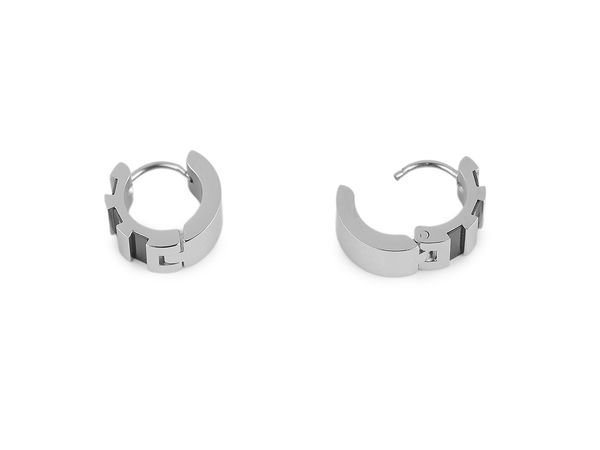 Stainless Steel Hinged Hoop Earrings with Striped Accents