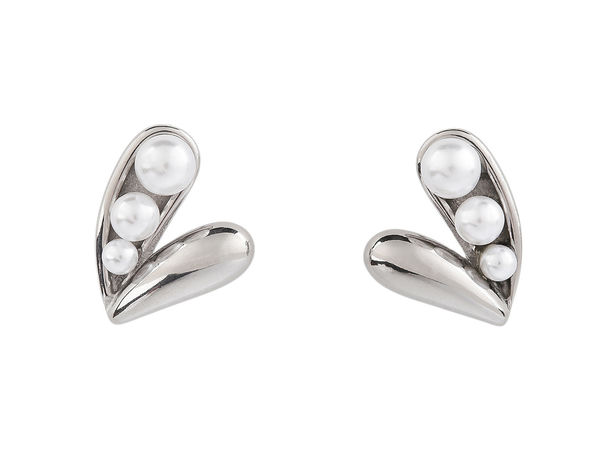 Organic Heart Silhouette Faux Pearl Stud Earrings in Premium Stainless Steel