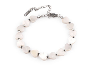 Elegant Stainless Steel Pearl Heart Bracelet with Adjustable Extension Chain