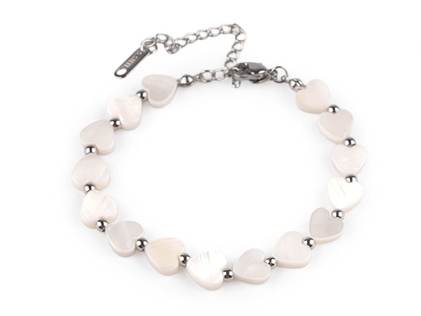 Elegant Stainless Steel Pearl Heart Bracelet with Adjustable Extension Chain