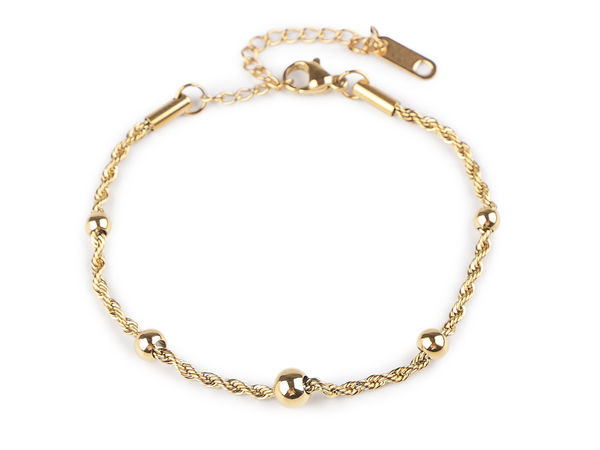 Elegant Stainless Steel Twisted Chain Bracelet with High-Gloss Beads