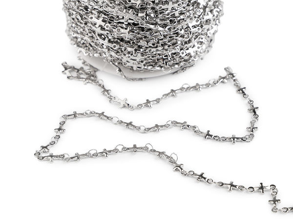 Stainless Steel Cross Link Chain for Jewelry Making - 4mm & 5mm Platinum Finish
