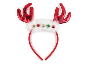 Festive Reindeer Antler Headband with Jingle Bells - Metallic & Faux Fur Holiday Party Accessory