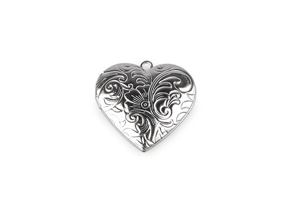 Premium Stainless Steel Heart Photo Locket Pendant - Elegant 29mm Decorated Keepsake Charm