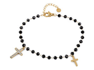 Adjustable Stainless Steel Cross Bead Bracelet with Precision-Cut Beads