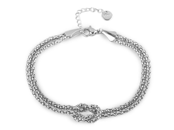 Elegant Stainless Steel Double-Row Love Knot Bracelet - Adjustable Dual Chain Layered Jewelry