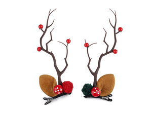 Festive Reindeer Antler Hair Clips with Ears, Pom-Poms, and Winter Accents - Holiday Costume Accessories & Christmas Hairpins