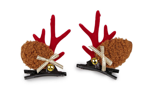 Festive Reindeer Antler Christmas Hair Clips with Bells and Bows - Holiday Suede Hairpins for Kids and Adults