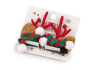 Festive Reindeer Antler Christmas Hair Clips - Premium Holiday Hairpins with Suede-Imitation Antlers and Knitted Scarf Accents