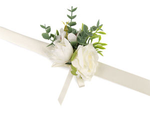 Elegant Floral Bridesmaid Bracelet with Adjustable Satin Ribbon Tie - Romantic Rose Wrist Corsage for Weddings & Special Occasions