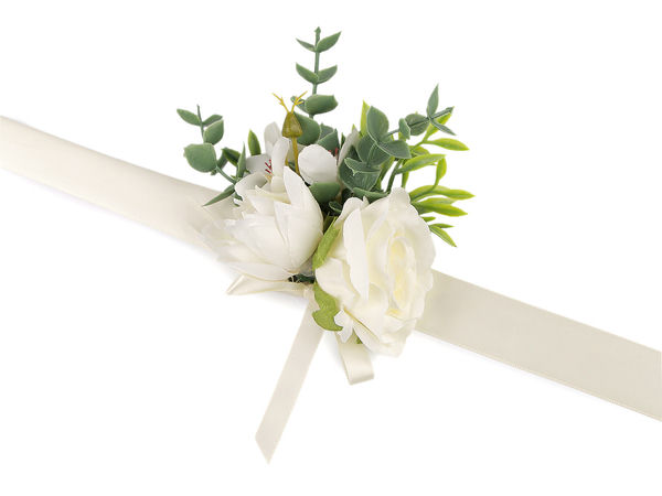 Elegant Floral Bridesmaid Bracelet with Adjustable Satin Ribbon Tie - Romantic Rose Wrist Corsage for Weddings & Special Occasions
