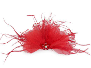 Handmade Organza Flower Brooch with Delicate Feathers and Cut-Glass Beads - Elegant Statement Corsage Pin for Special Occasions