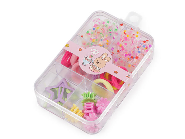 Kids' Mini Hair Accessories Set with Storage Organizer Box – Assorted Hair Ties, Claw Clips, and Snap Hairpins (Multi-Pack)