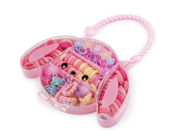 Girls' Assorted Mini Hair Accessories Gift Set - Multi-Pack Hair Ties, Clips, and Bands in Portable Compartment Case