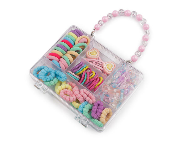 Girls' Assorted Mini Hair Accessories Gift Set - Multi-Pack Hair Ties, Clips, and Bands in Portable Compartment Case