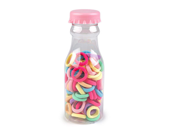 Premium Mini Elastic Hair Ties Set in Compact Storage Bottle | 90-Piece Assorted Textile Bands