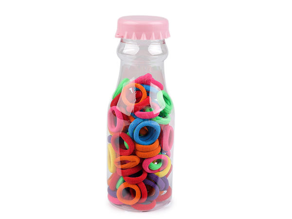 Premium Mini Elastic Hair Ties Set in Compact Storage Bottle | 90-Piece Assorted Textile Bands