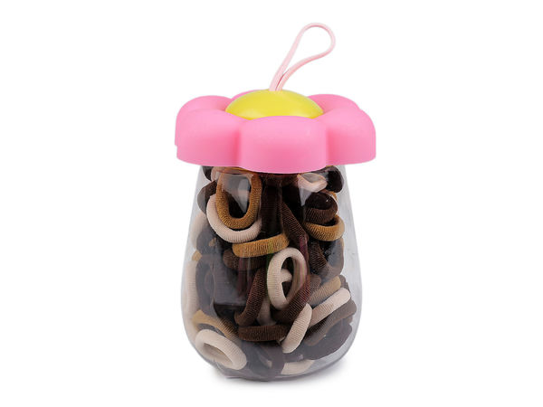 Premium Mini Elastic Hair Ties Set in Compact Storage Bottle | 90-Piece Assorted Textile Bands