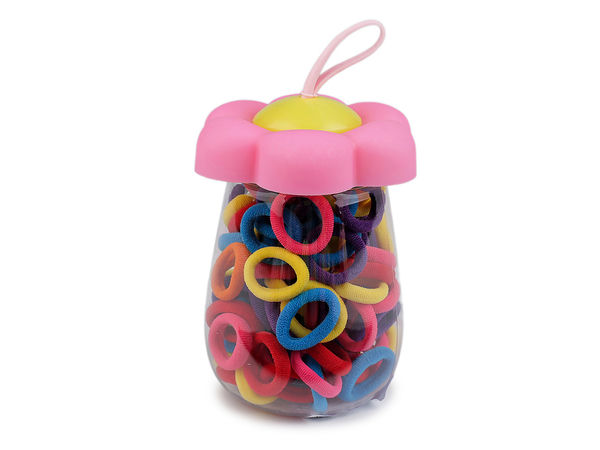 Premium Mini Elastic Hair Ties Set in Compact Storage Bottle | 90-Piece Assorted Textile Bands
