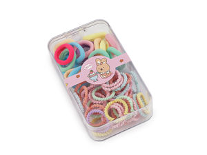 Multicolor Elastic Mini Hair Ties Set with Organizer Box - Assorted Textile & Silicone Bands for Everyday Hairstyling