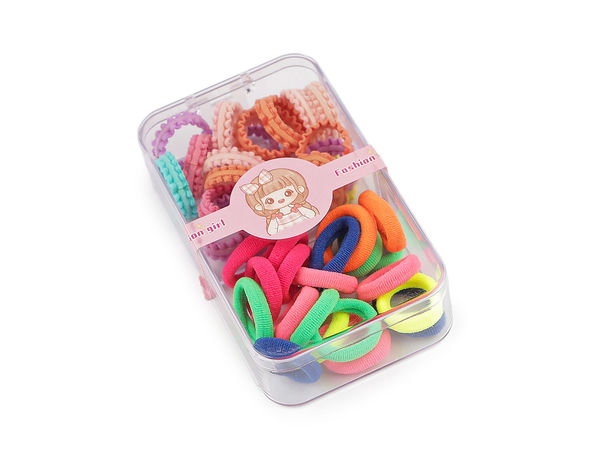 Multicolor Elastic Mini Hair Ties Set with Organizer Box - Assorted Textile & Silicone Bands for Everyday Hairstyling