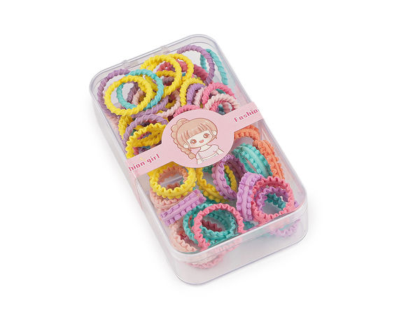 Multicolor Elastic Mini Hair Ties Set with Organizer Box - Assorted Textile & Silicone Bands for Everyday Hairstyling