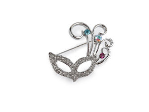 Elegant Rhinestone Brooch Pin - Faceted Glass Theater Mask & Ballet Pointe Shoes Metal Brooch