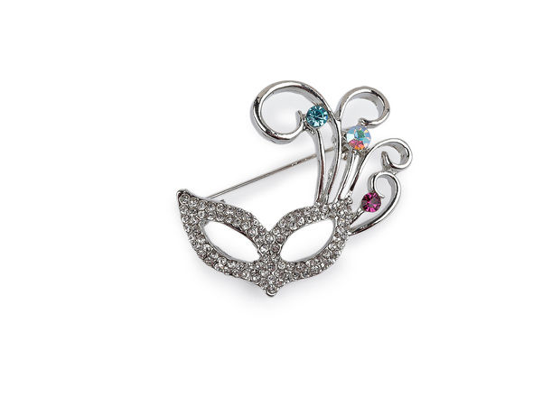 Elegant Rhinestone Brooch Pin - Faceted Glass Theater Mask & Ballet Pointe Shoes Metal Brooch