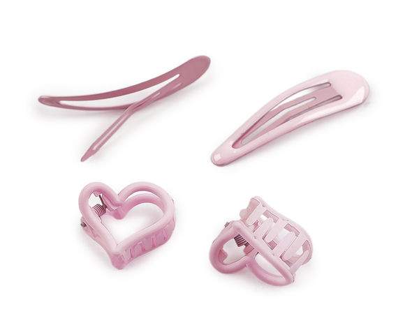 Matte Heart Mini Hair Claws and Glossy Snap Clips Set - 4-Piece Premium Styling Accessories Kit