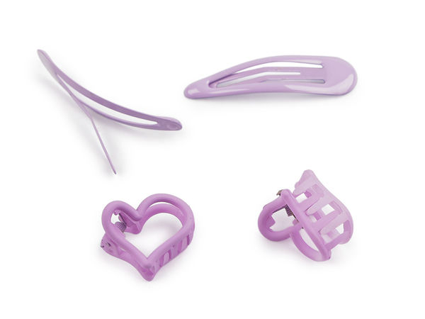 Matte Heart Mini Hair Claws and Glossy Snap Clips Set - 4-Piece Premium Styling Accessories Kit