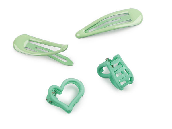 Matte Heart Mini Hair Claws and Glossy Snap Clips Set - 4-Piece Premium Styling Accessories Kit