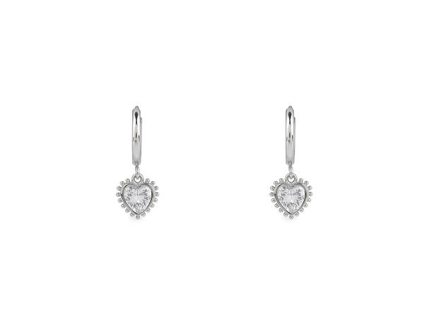 Stainless Steel Heart Hoop Earrings with Cubic Zirconia Crystals