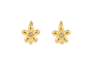 Stainless Steel Flower Huggie Hoop Earrings with Sparkling Cubic Zirconia