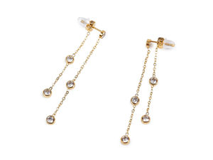 Convertible Stainless Steel Double Chain Drop Earrings with Sparkling Rhinestones