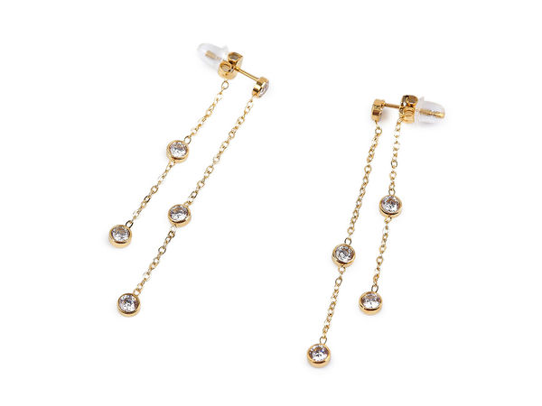 Convertible Stainless Steel Double Chain Drop Earrings with Sparkling Rhinestones