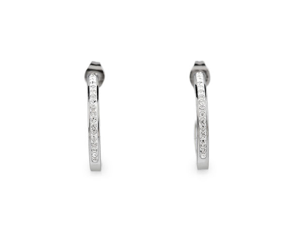 Stainless Steel Open Hoop Earrings with Sparkling Cubic Zirconia Crystals