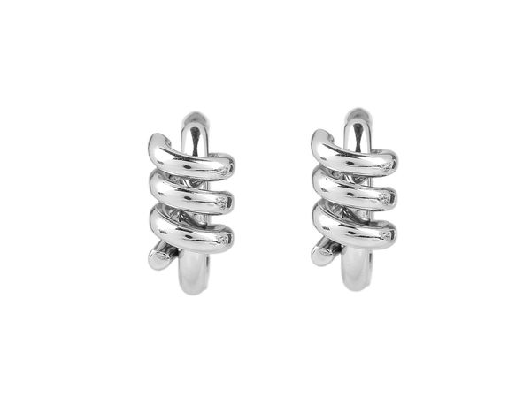 Premium Stainless Steel Spiral Hoop Earrings - Hypoallergenic Hinged Creoles in Silver