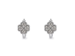 Stainless Steel Four-Leaf Clover Hoop Earrings with Cubic Zirconia - Crystal Silver