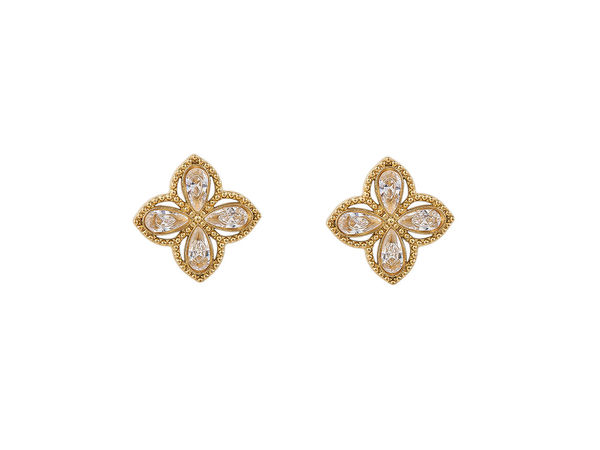 Stainless Steel Flower Stud Earrings with Cubic Zirconia Rhinestones