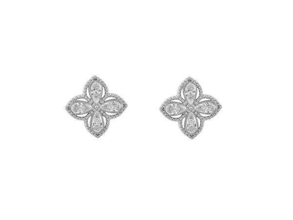 Stainless Steel Flower Stud Earrings with Cubic Zirconia Rhinestones