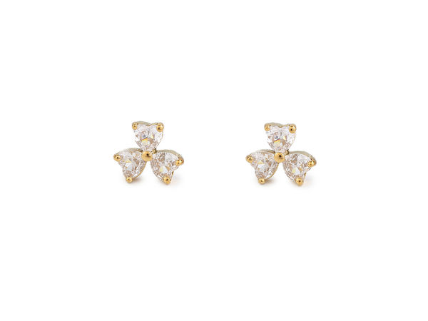 Stainless Steel Shamrock Flower Stud Earrings with Cubic Zirconia Crystals