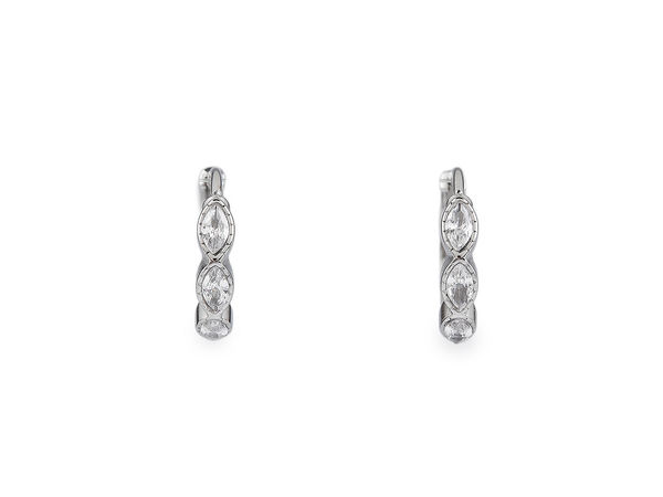 Premium Stainless Steel Hoop Earrings with Cubic Zirconia Accents - Crystal Silver