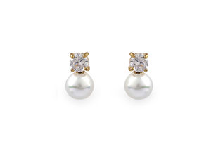 Elegant White Gold Stainless Steel Stud Earrings with Sparkling Rhinestone and Faux Pearl